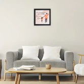 Lucky Dad Poster Frame – Father's Day Gift displayed above a modern grey sofa, perfect for home decor in a minimalistic living room setting.